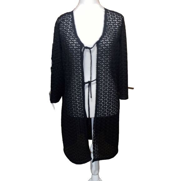 Anne Cole Swimsuit XXXL Black Mesh Crochet Open Front Tie Front Coverup - Picture 1 of 6